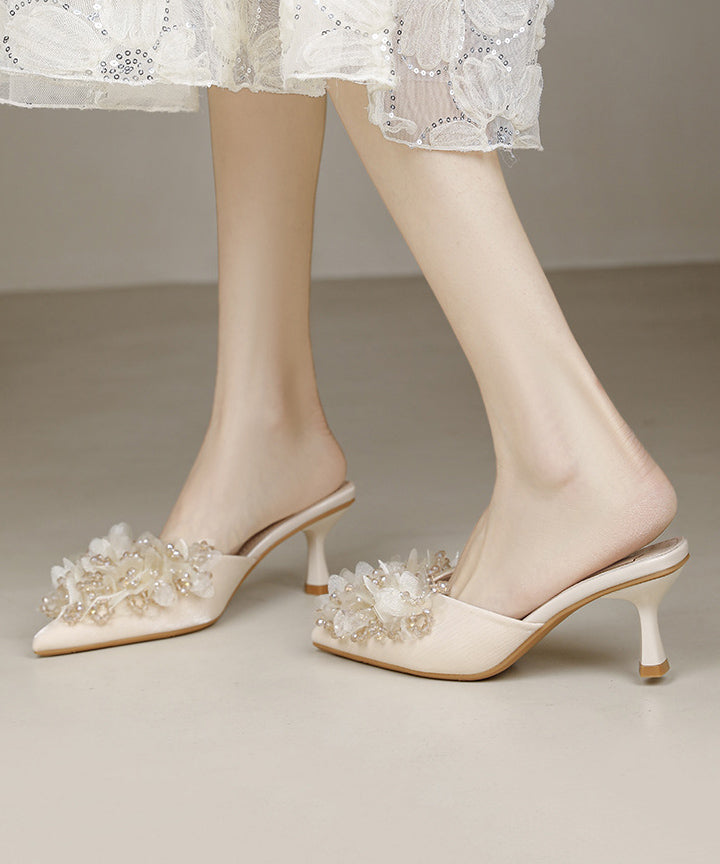 2025 High Apricot Heels Sandals Satin Zircon French New Slide