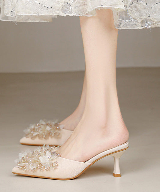 2025 High Apricot Heels Sandals Satin Zircon French New Slide