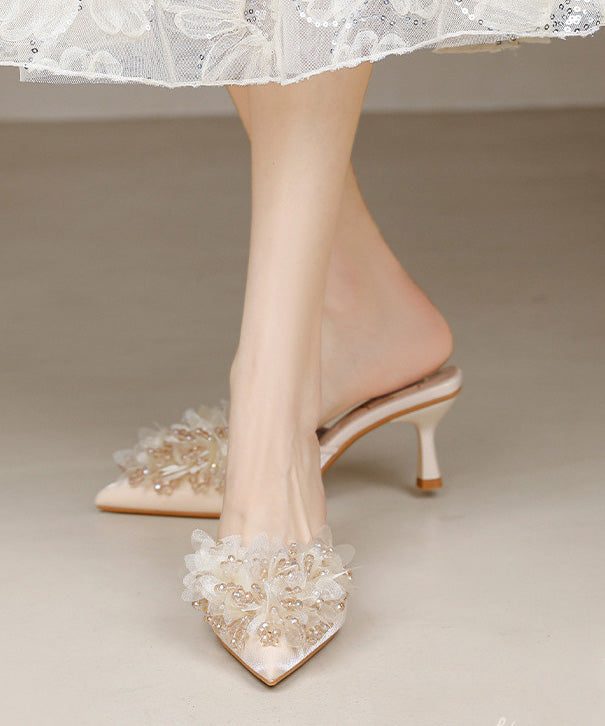 2025 High Apricot Heels Sandals Satin Zircon French New Slide