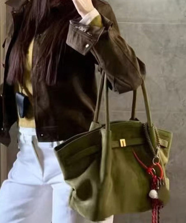 Green Large Capacity 2025 New Bag Suede Shoulder