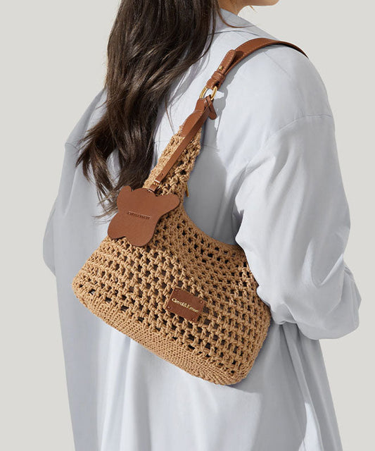 Capacity Large Grass Bag Khaki New 2025 Shoulder Woven