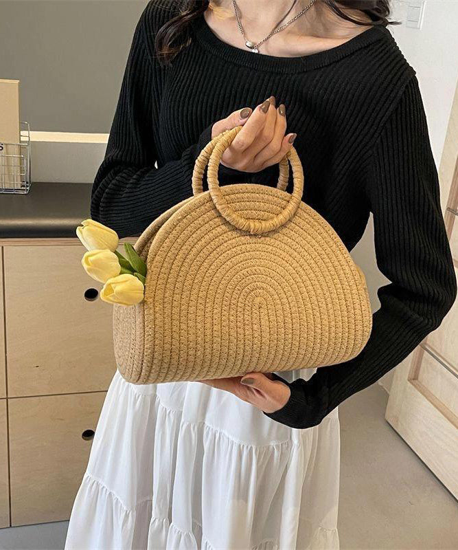 2025 Khaki Tote Handbag Woven Straw New Versatile