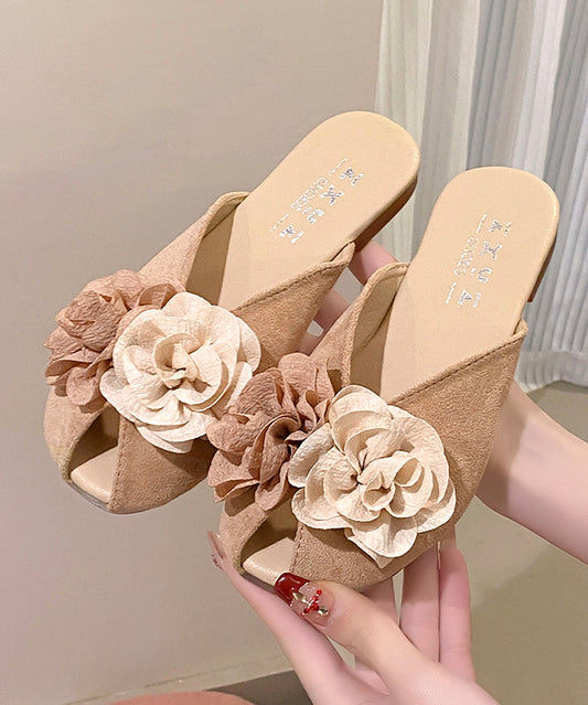 Slide New Khaki Suede Splicing Sandals 2025 Floral