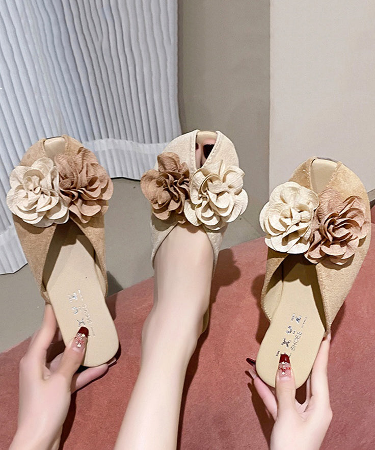 Slide New Khaki Suede Splicing Sandals 2025 Floral