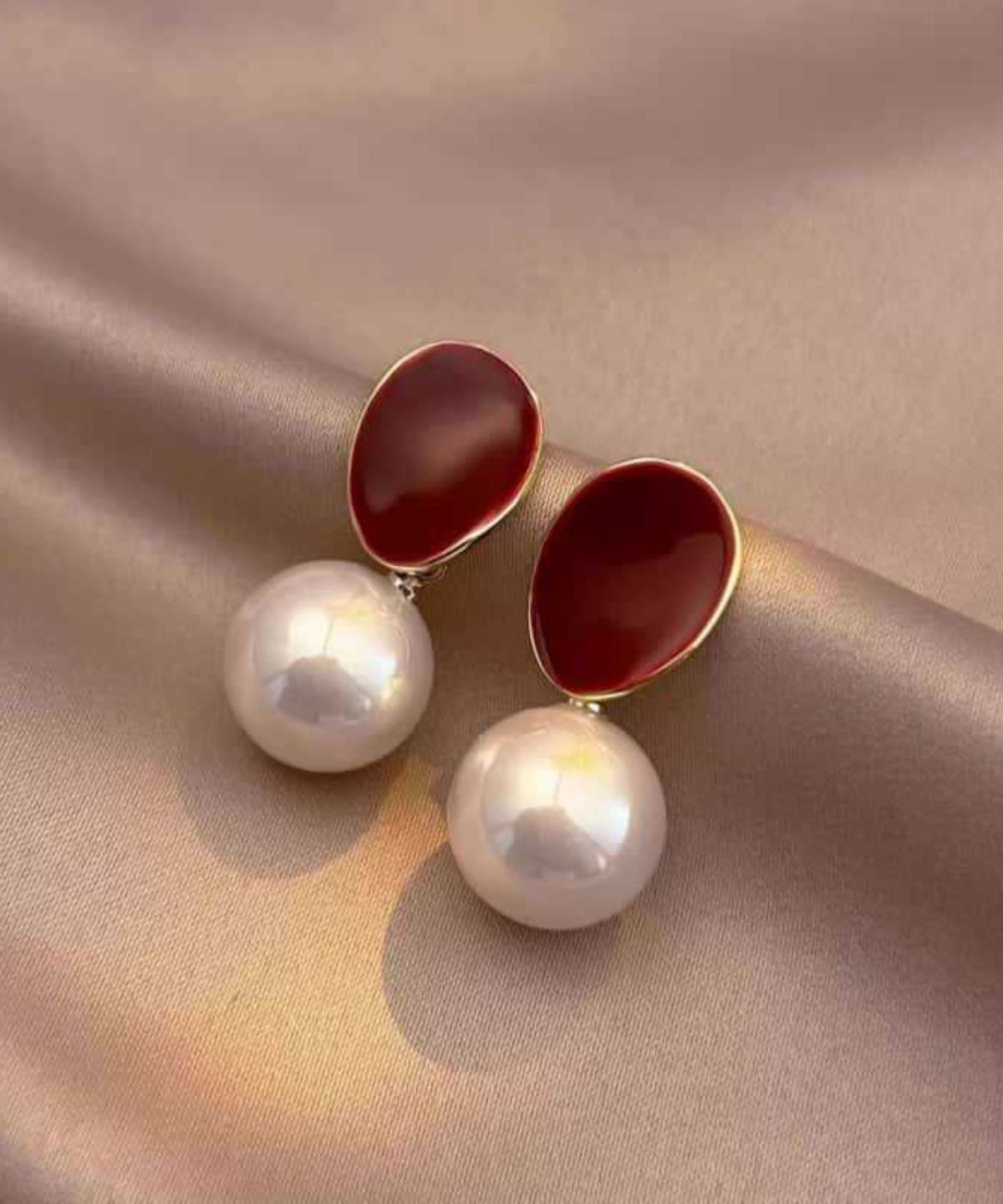 Red Pearl Copper Earrings New Drop Overgild 2025
