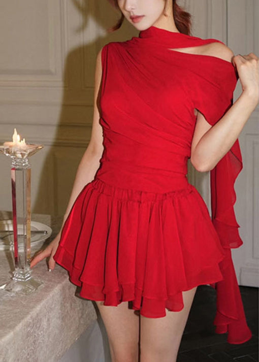 New Off Shoulder Top Summer And Red Two Piece Set 2025 Shorts