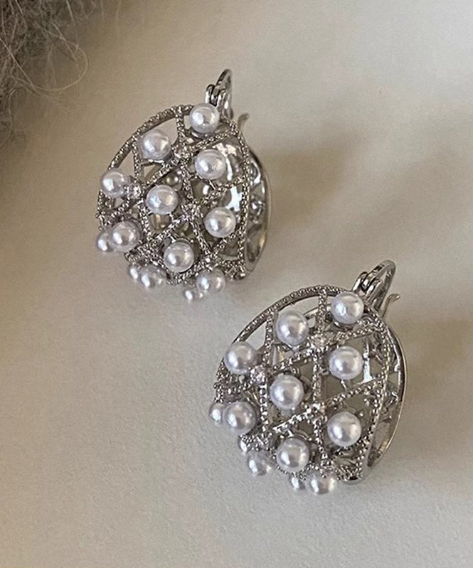 Hollow Hoop Out Earrings Copper Alloy Pearl Silk 2025 New