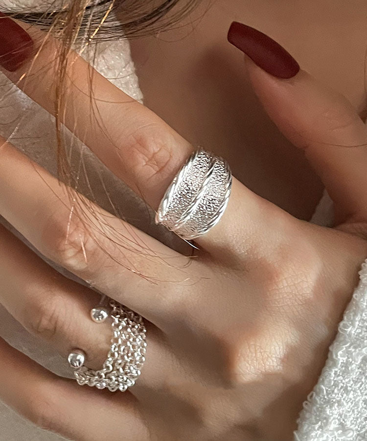2025 Silk Rings Silver Two Piece Wrinkled New Set Sterling