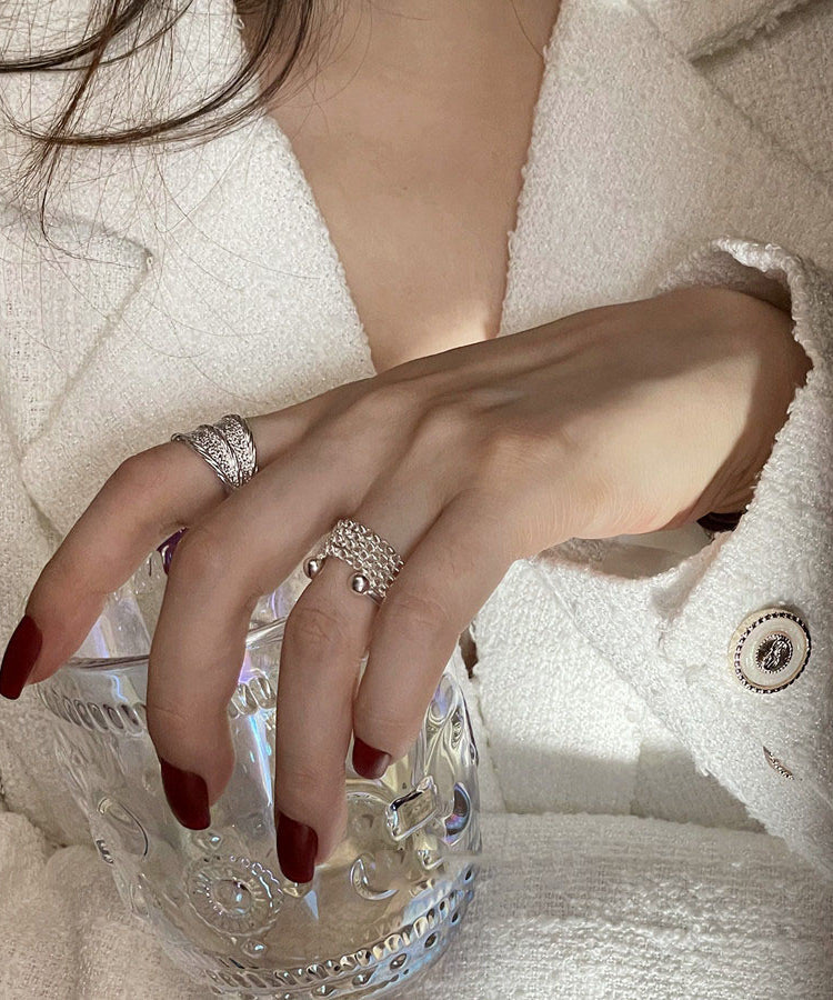 Silver New Wrinkled Rings 2025 Piece Sterling Two Set Silk