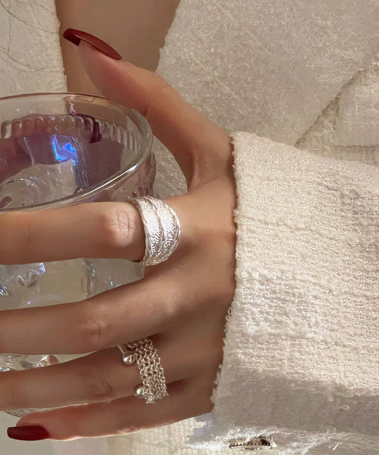 2025 Silk Rings Silver Two Piece Wrinkled New Set Sterling