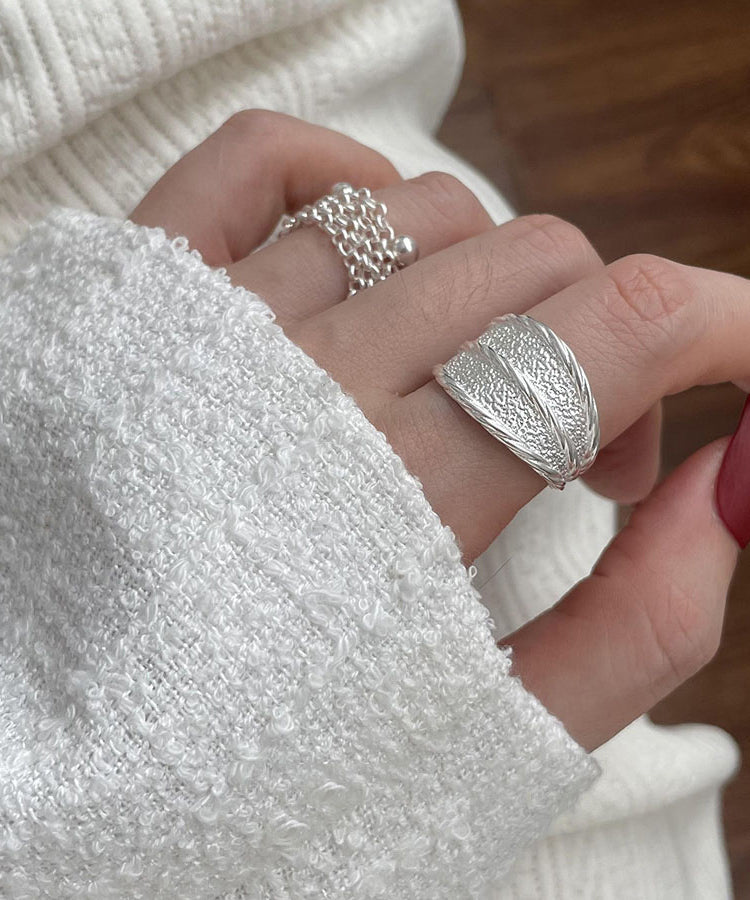 2025 Silk Rings Silver Two Piece Wrinkled New Set Sterling