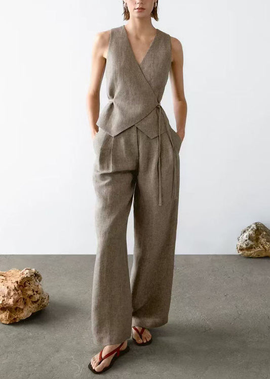 Neck Pieces Pants 2025 Tops V Set And Summer Two New