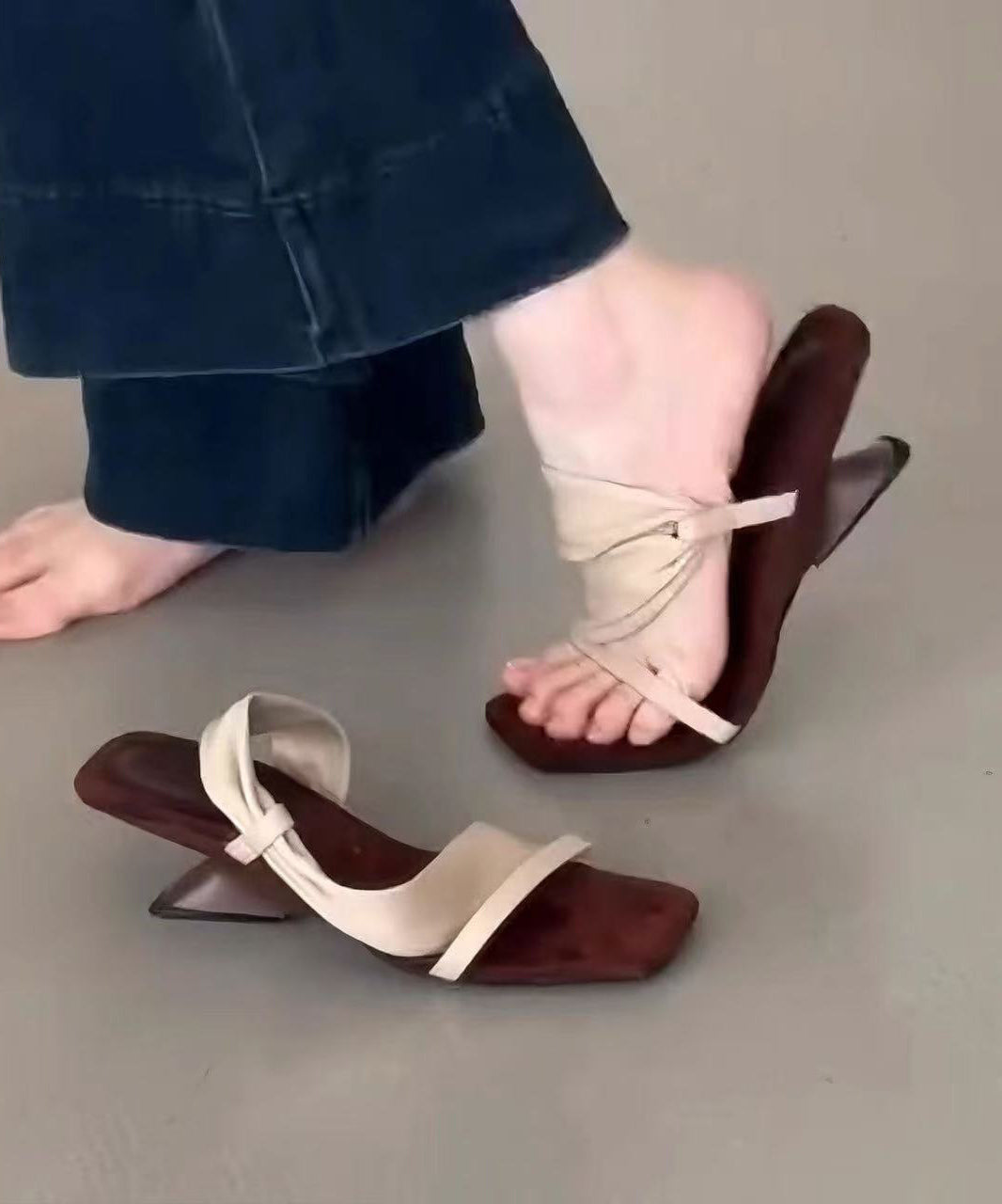 Toe Apricot Sandals Slide 2025 Splicing Pink Peep Leather Faux