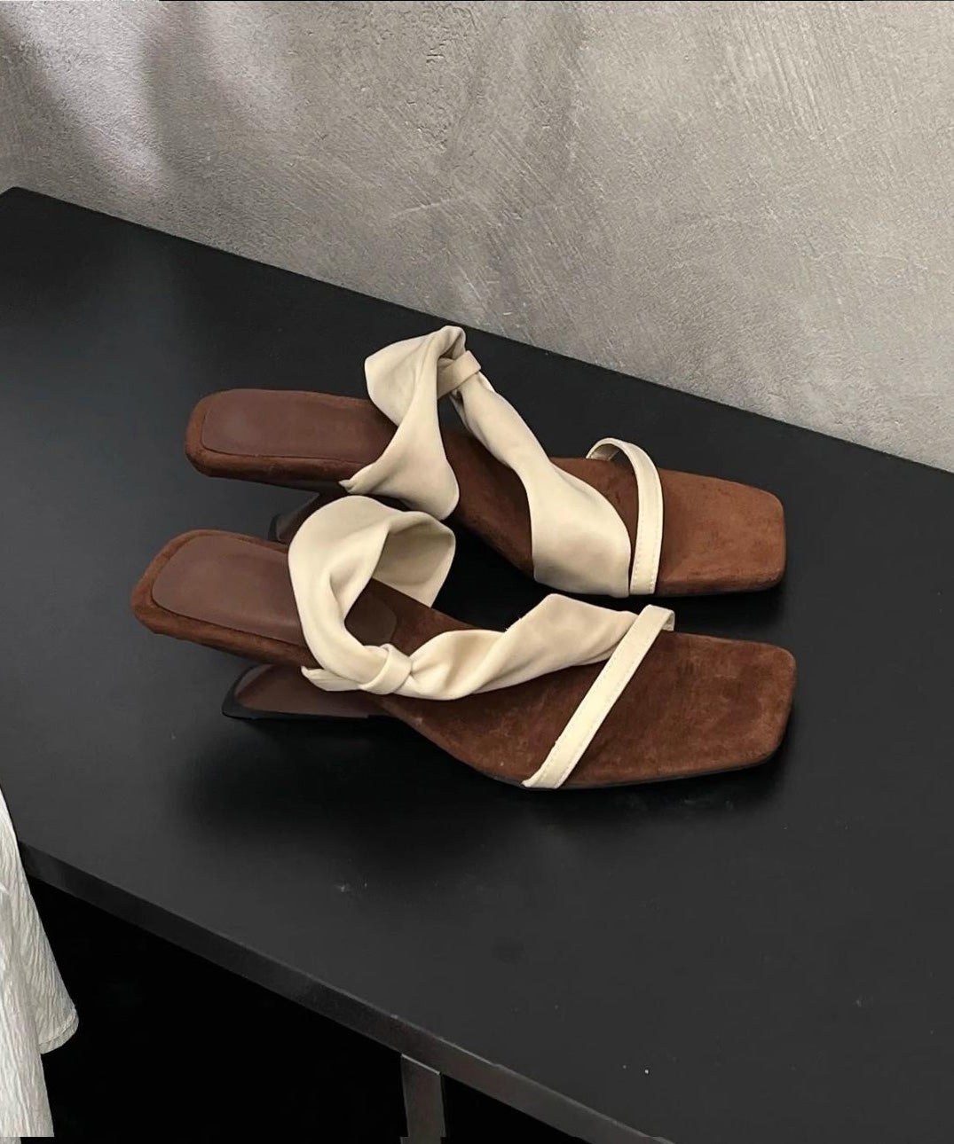 Toe Apricot Sandals Slide 2025 Splicing Pink Peep Leather Faux