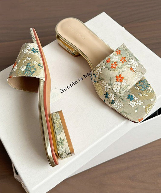 Peep Toe Sandals 2025 Embroidery Slide New Apricot Summer