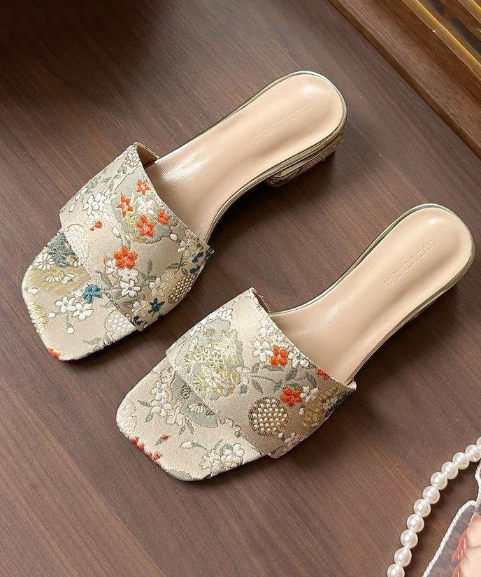Peep Toe Sandals 2025 Embroidery Slide New Apricot Summer