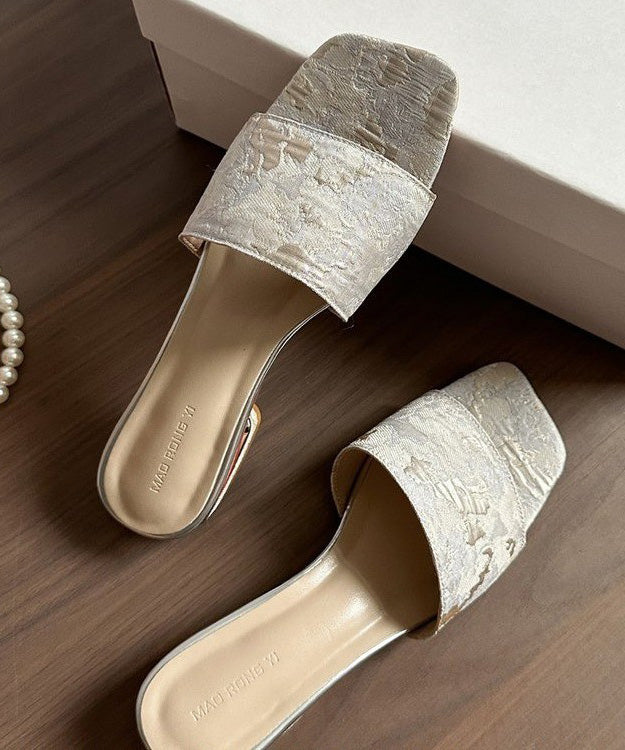 Peep Toe Sandals 2025 Embroidery Slide New Apricot Summer