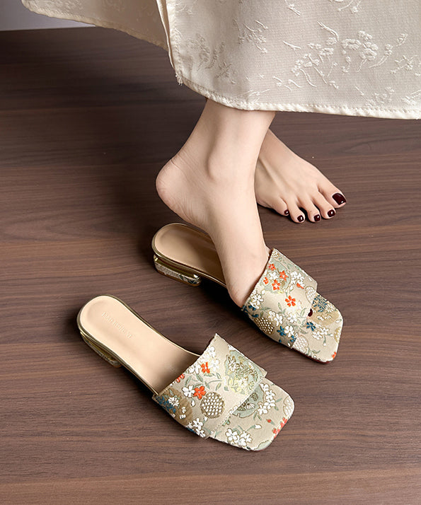 Peep Toe Sandals 2025 Embroidery Slide New Apricot Summer