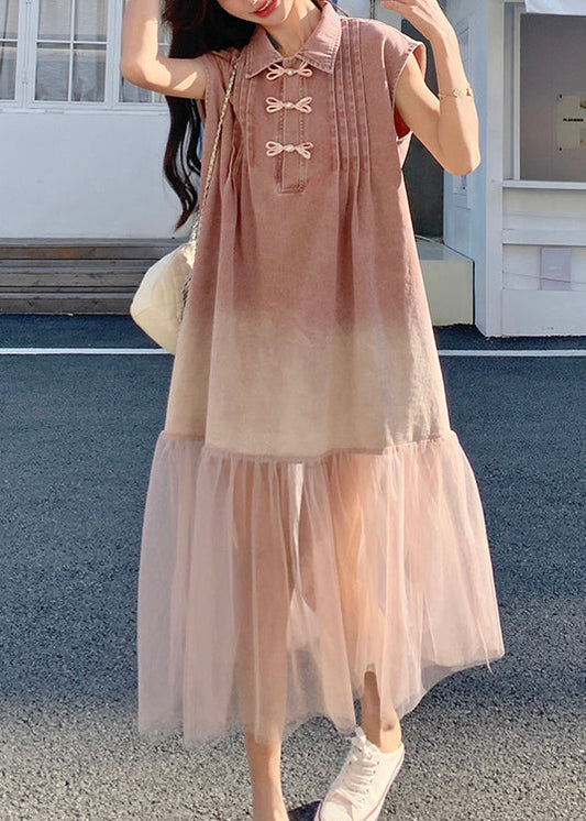 2025 Tulle Gradient Shirt Pink Splicing Denim Skirt Retro Summer