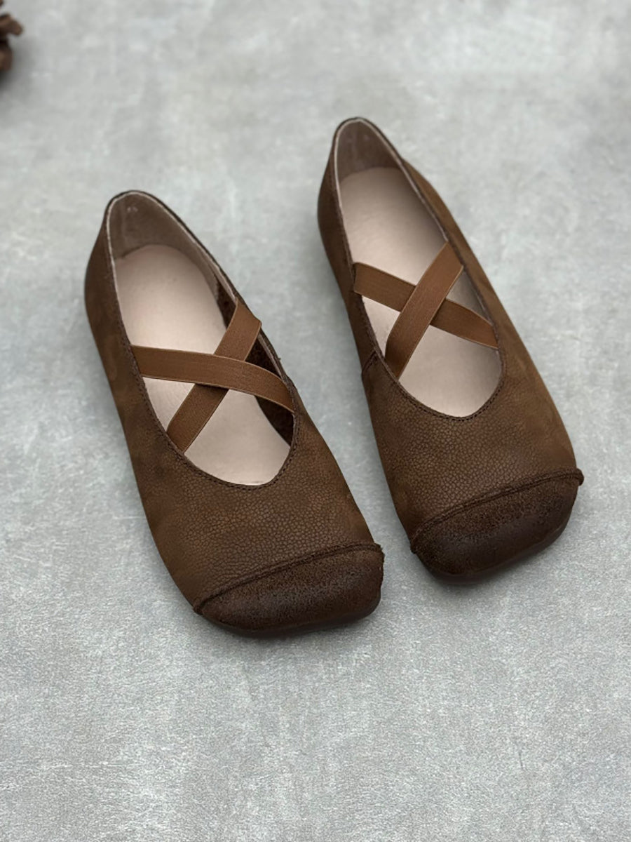 Soft Low Women Heel Shoes Leather Spliced Vintage