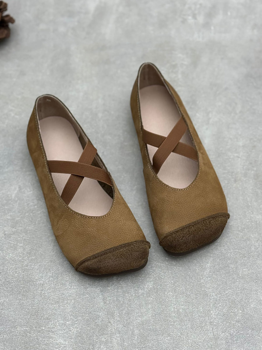 Soft Low Women Heel Shoes Leather Spliced Vintage