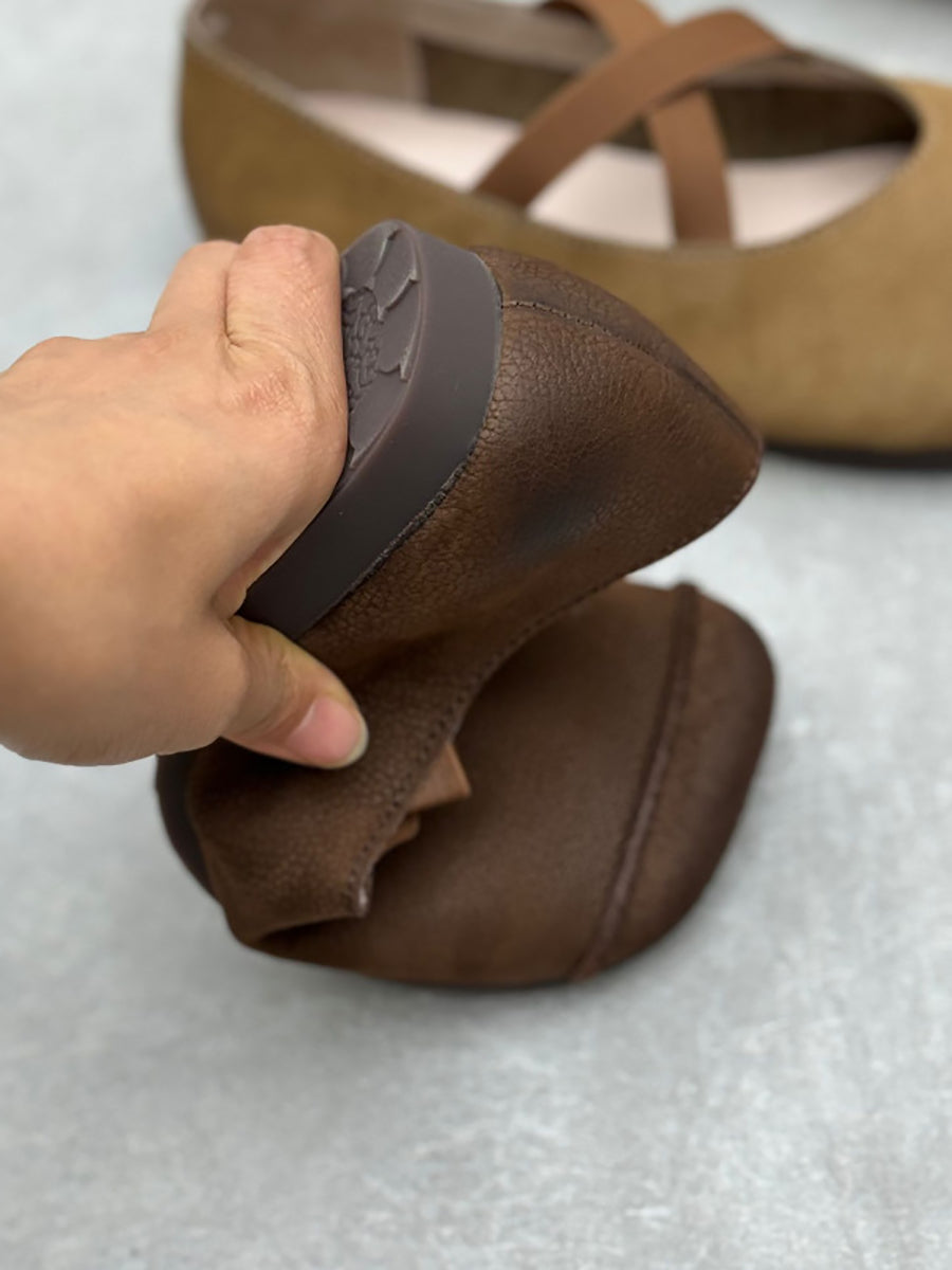 Soft Low Women Heel Shoes Leather Spliced Vintage