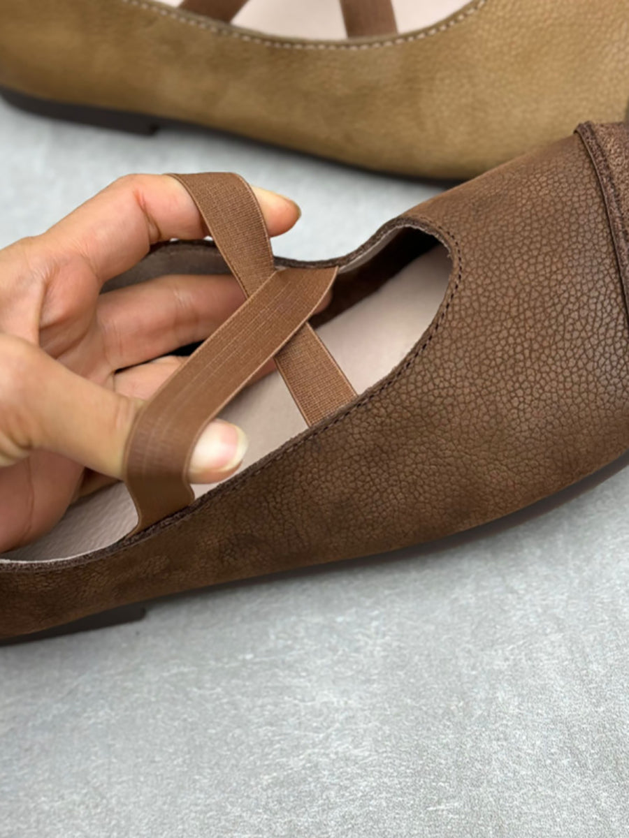 Soft Low Women Heel Shoes Leather Spliced Vintage