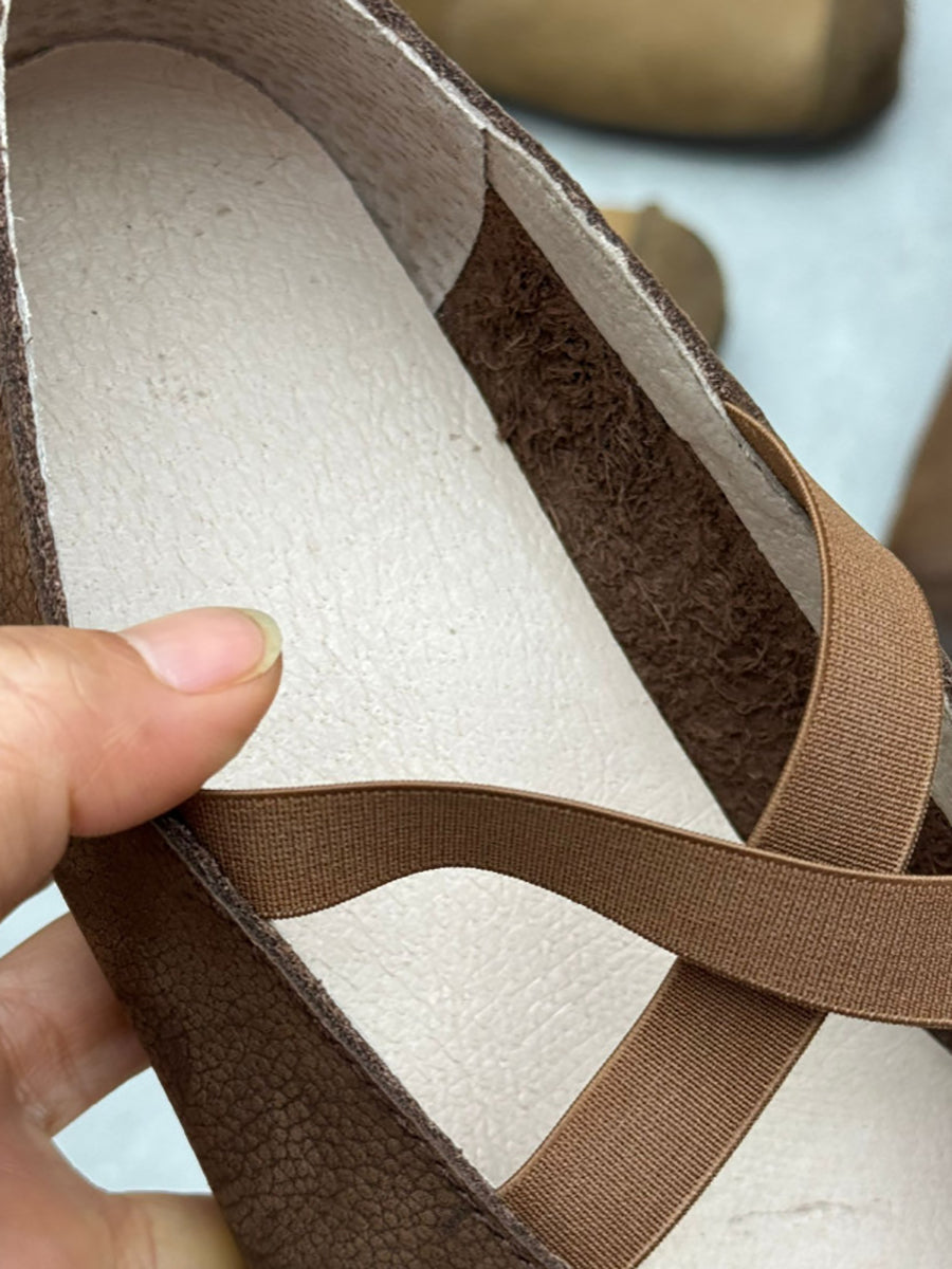 Soft Low Women Heel Shoes Leather Spliced Vintage