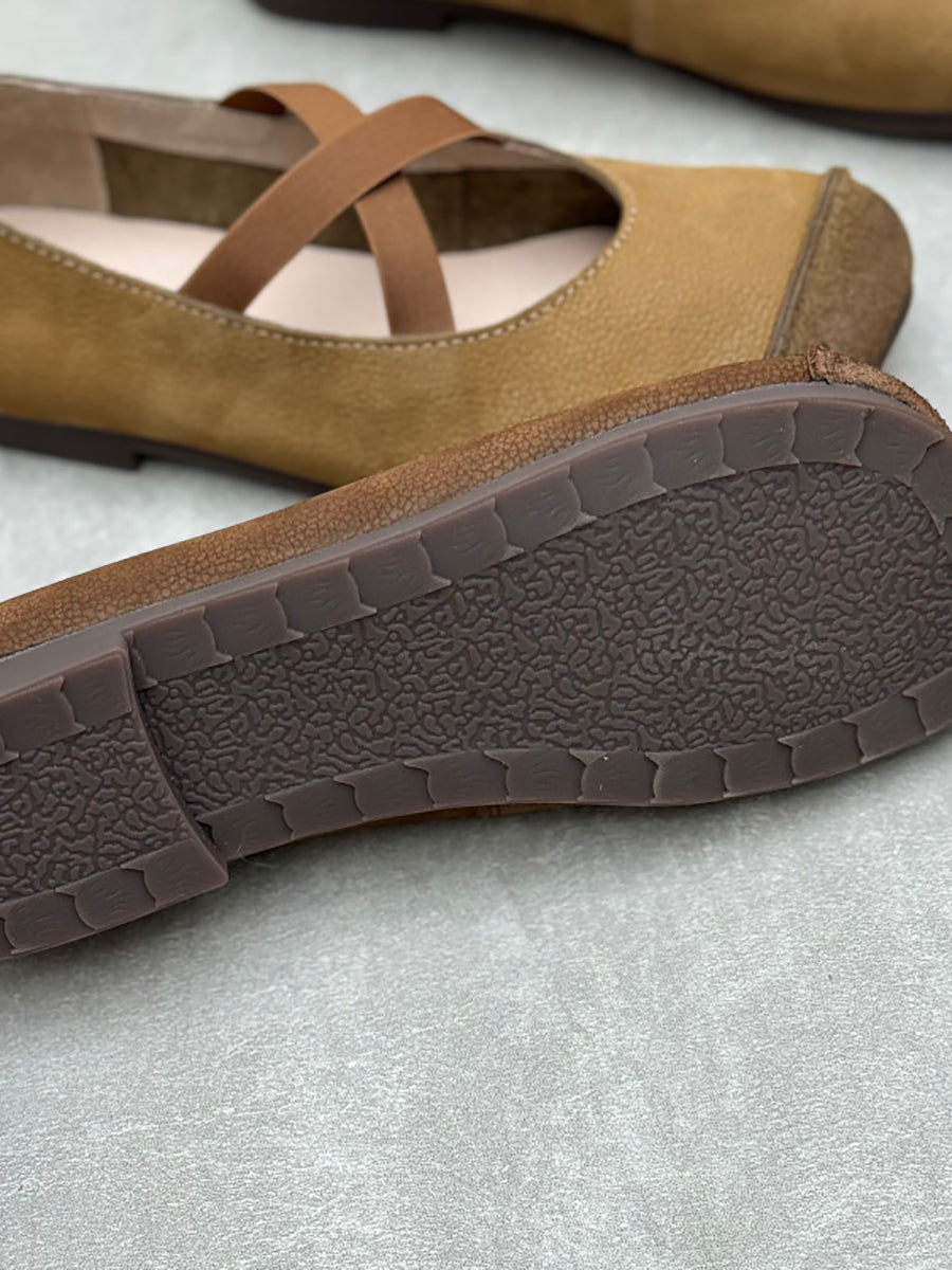 Soft Low Women Heel Shoes Leather Spliced Vintage