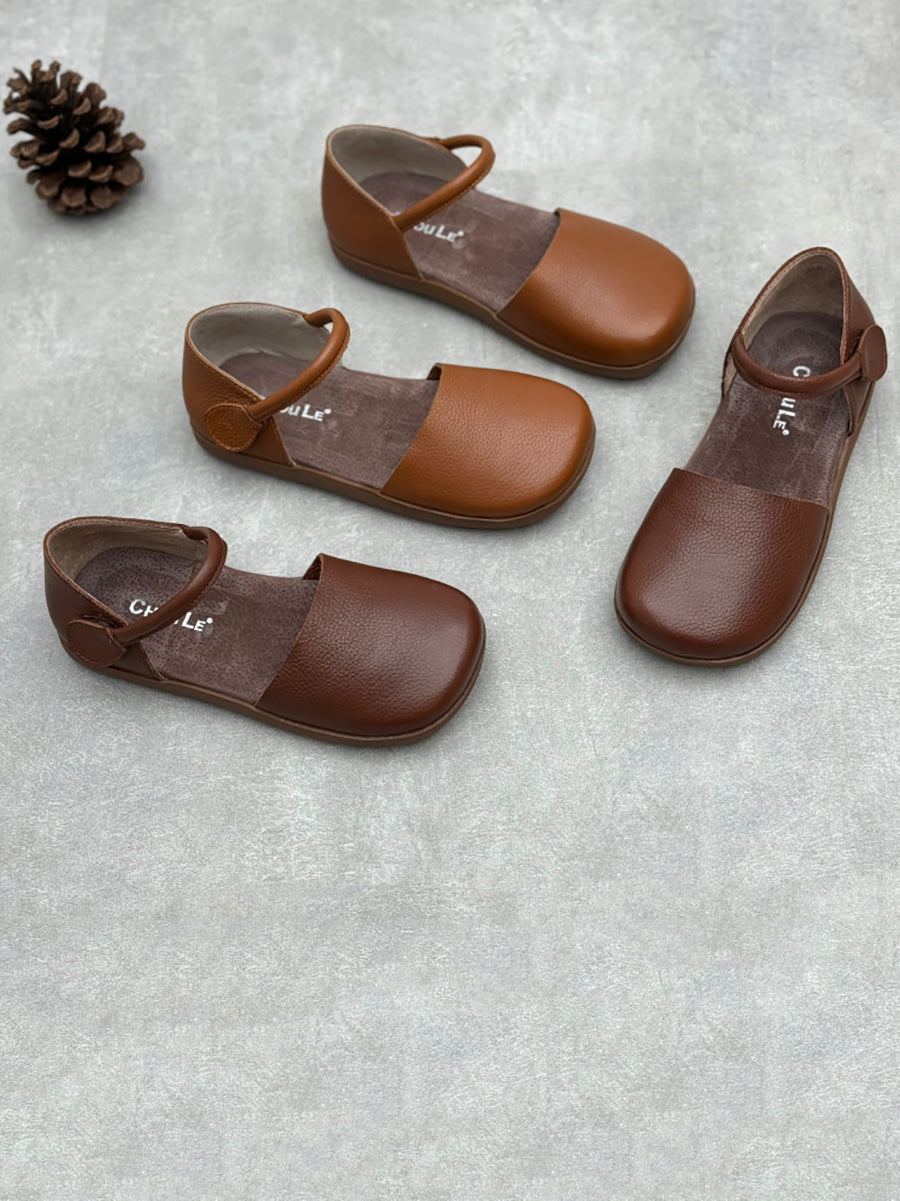 Flat Shoes Genuine Pure Color Women Spring Leather