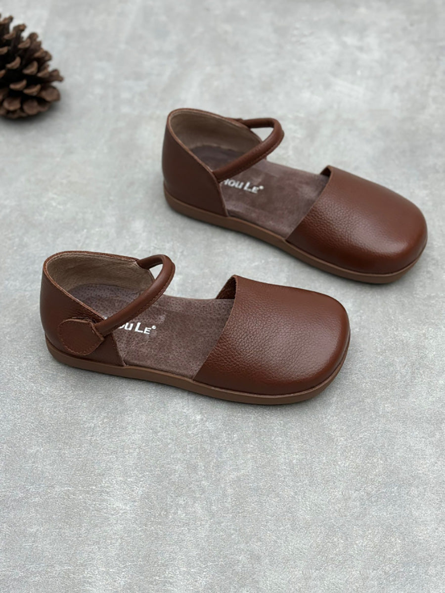Flat Shoes Genuine Pure Color Women Spring Leather