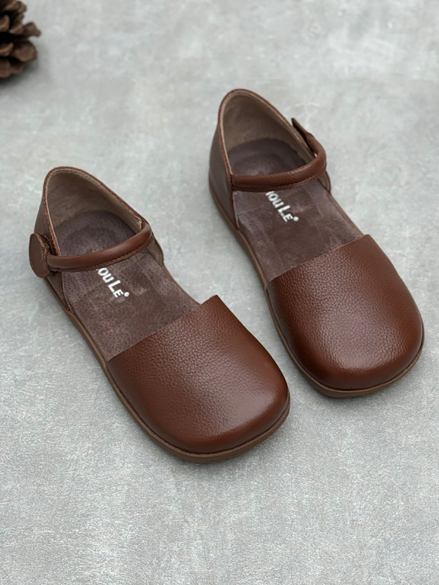 Flat Shoes Genuine Pure Color Women Spring Leather