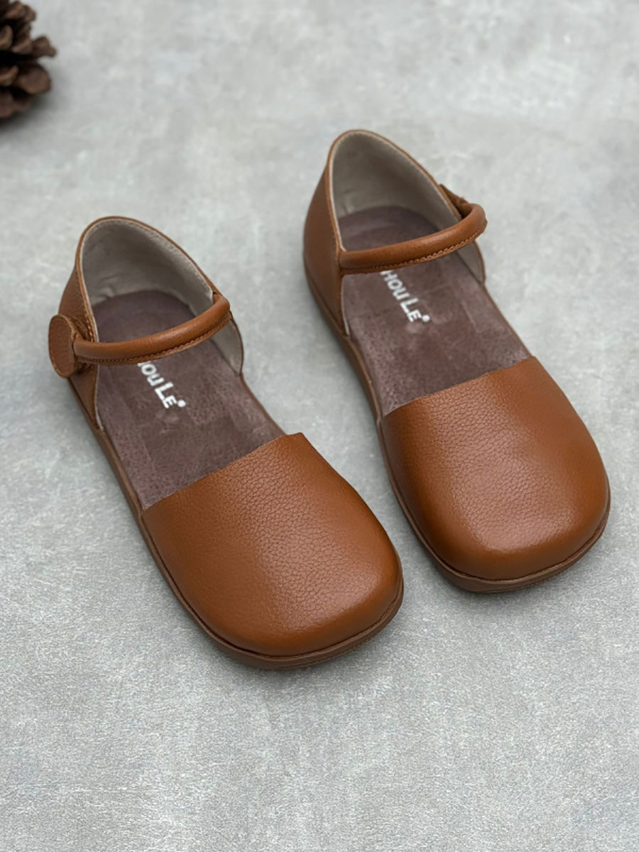 Flat Shoes Genuine Pure Color Women Spring Leather