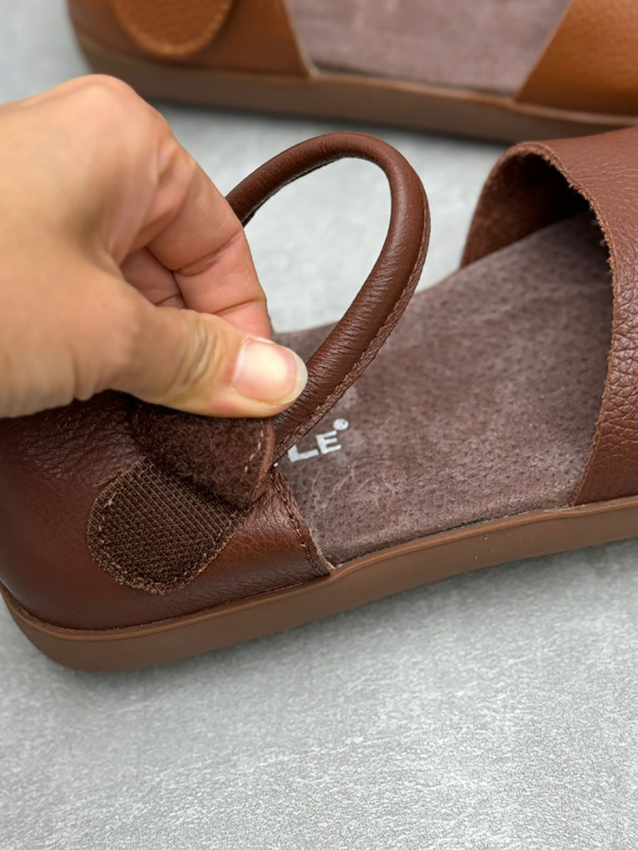 Flat Shoes Genuine Pure Color Women Spring Leather