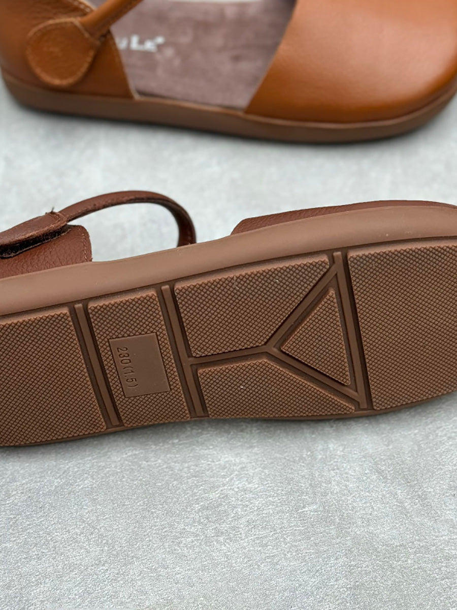 Flat Shoes Genuine Pure Color Women Spring Leather