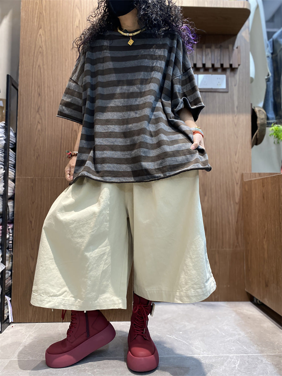 Summer Plus Shirt size O-Neck Colorblock Stripe Women