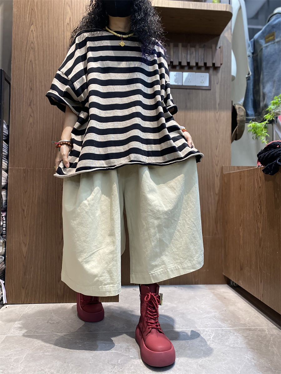 Summer Plus Shirt size O-Neck Colorblock Stripe Women