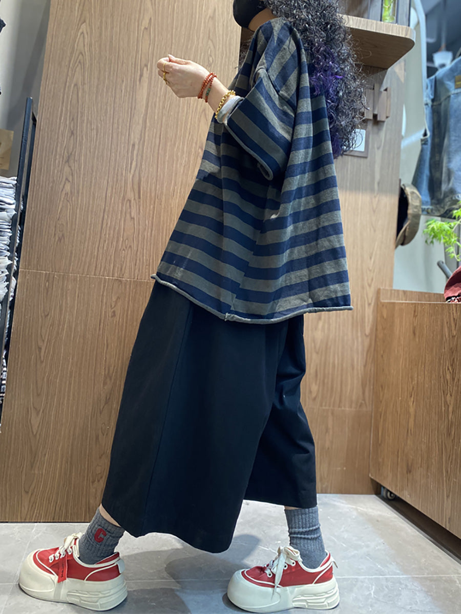 Summer Plus Shirt size O-Neck Colorblock Stripe Women