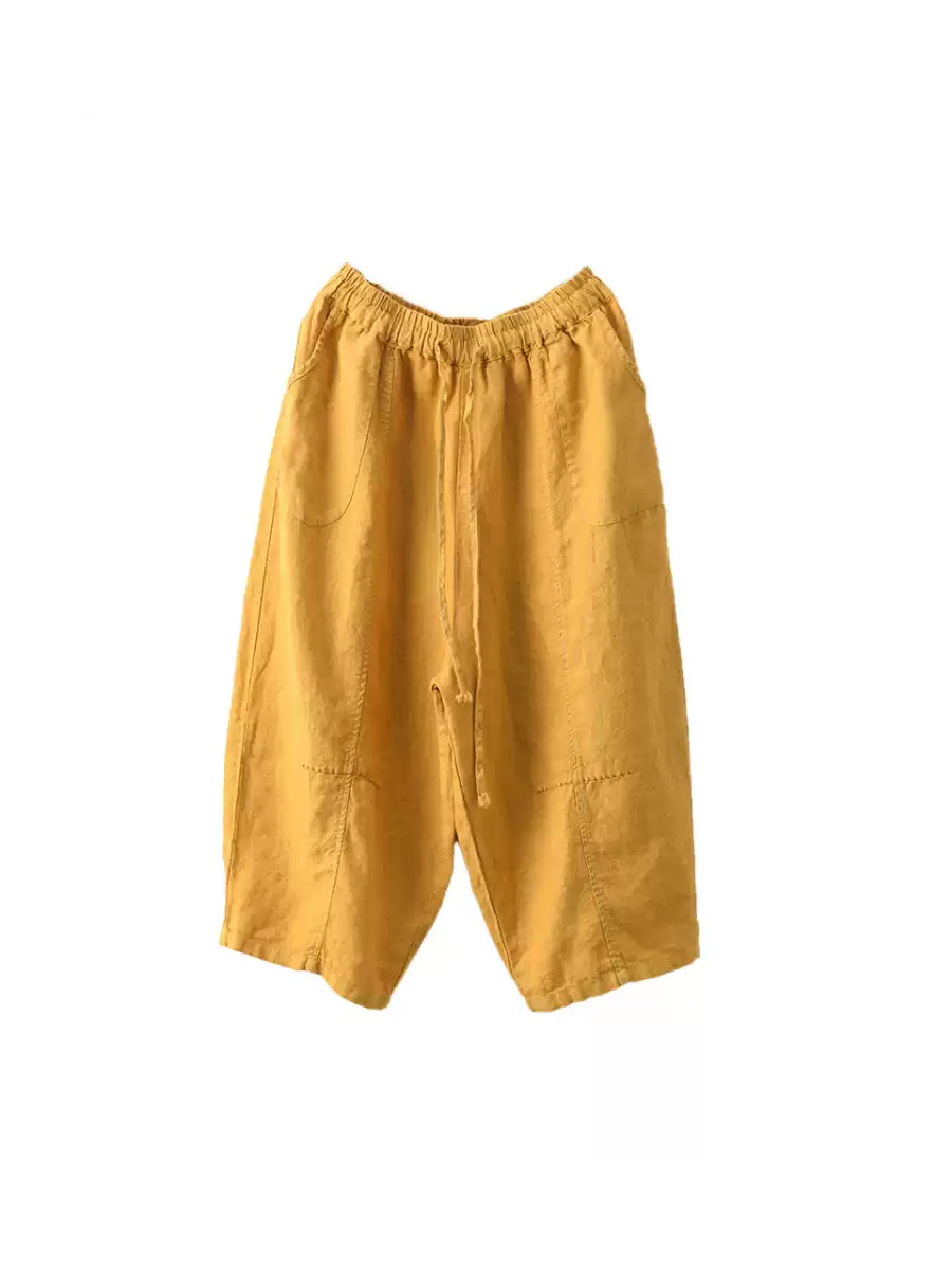 100%Linen Color Pants Summer Casual Harem Women Pure