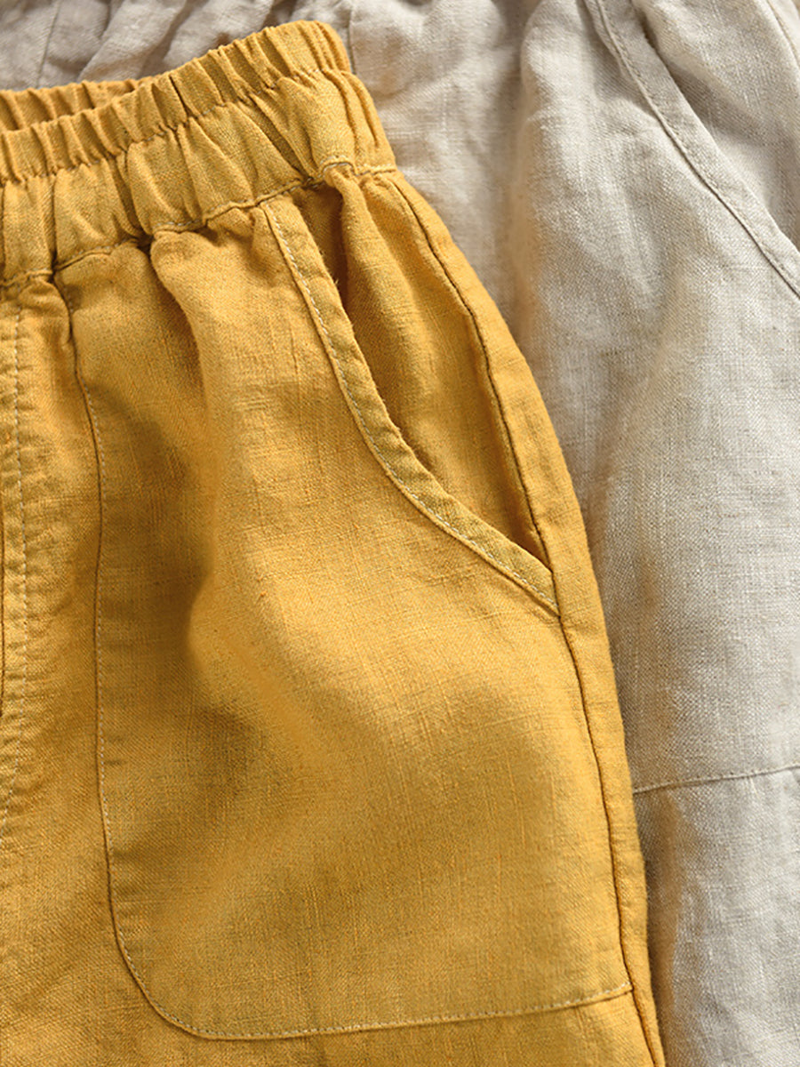 100%Linen Color Pants Summer Casual Harem Women Pure