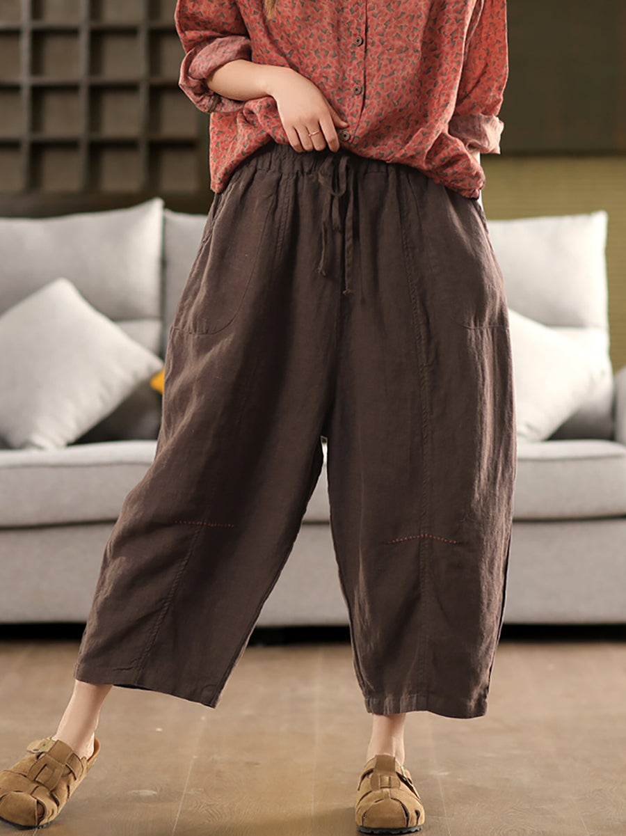 100%Linen Color Pants Summer Casual Harem Women Pure