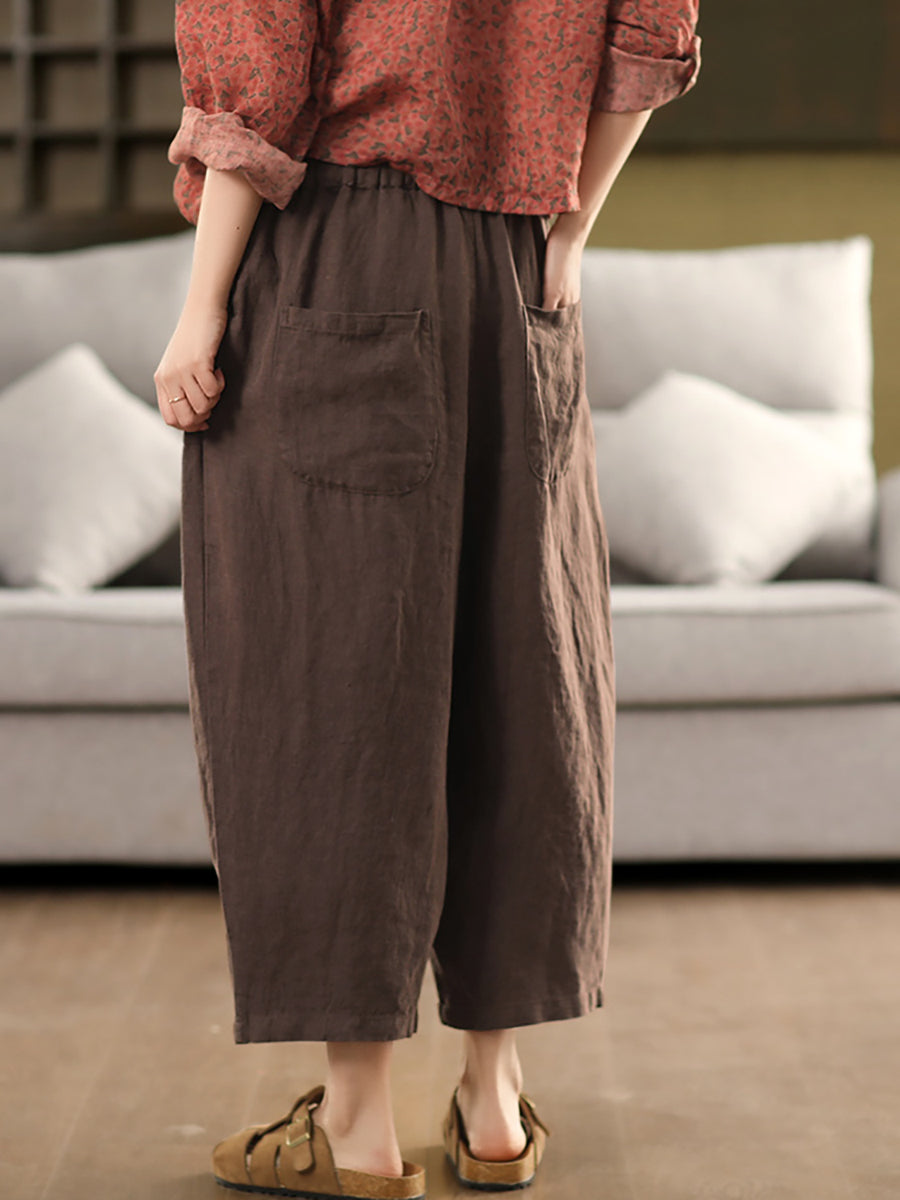 100%Linen Color Pants Summer Casual Harem Women Pure
