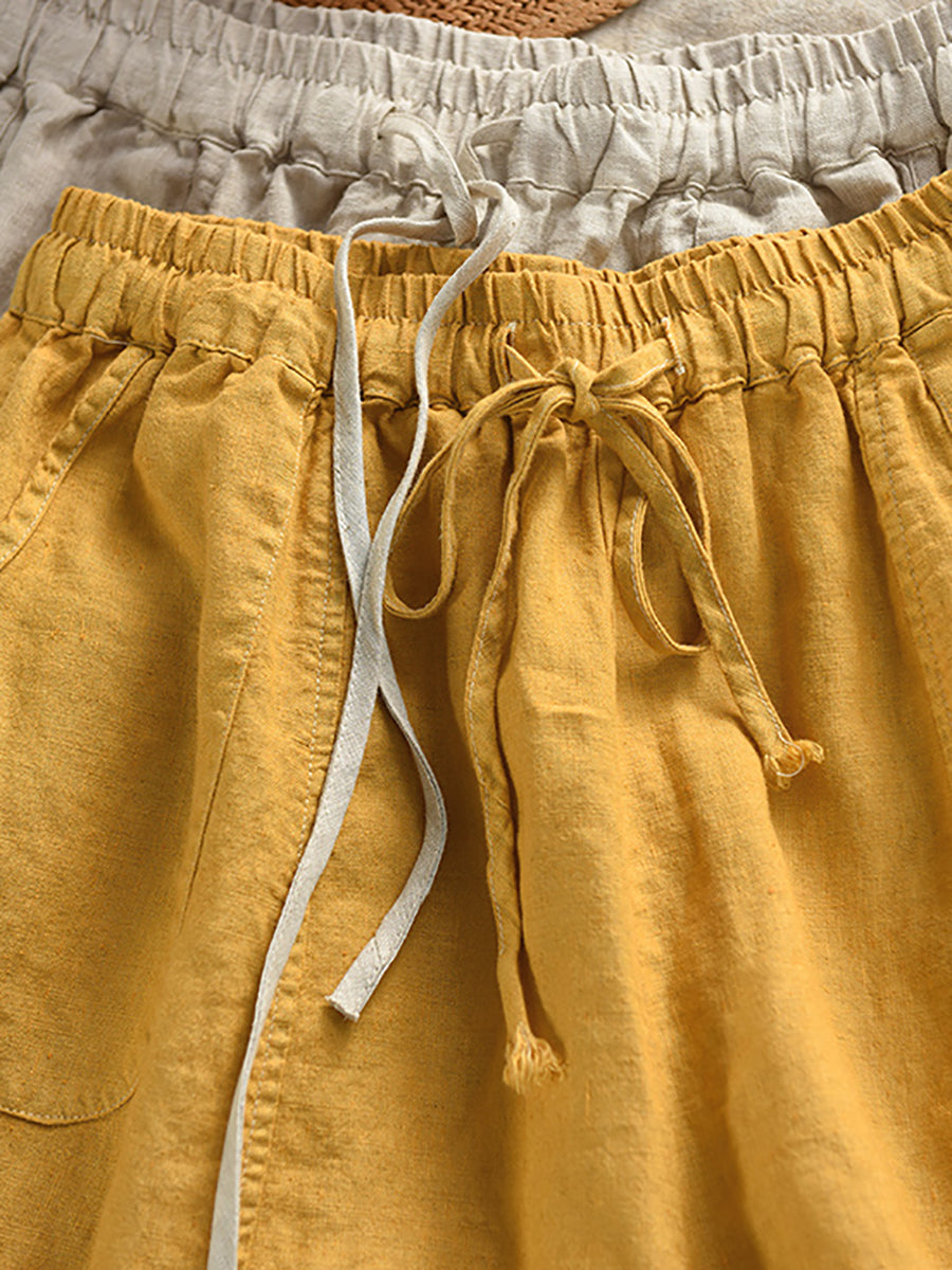 100%Linen Color Pants Summer Casual Harem Women Pure