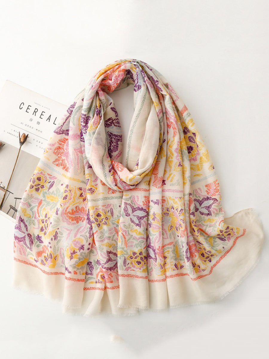 Scarf Women Colorful Plant Artsy Shawl