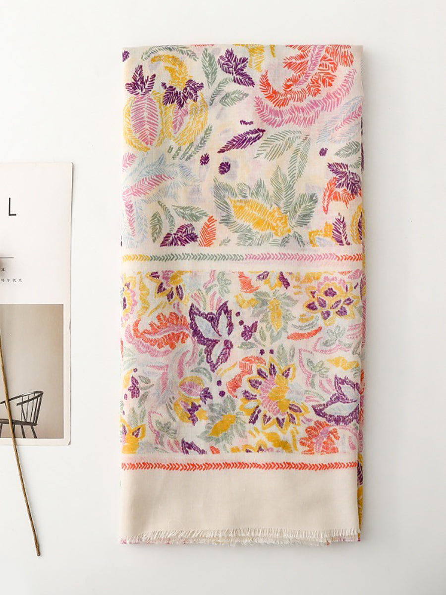 Scarf Women Colorful Plant Artsy Shawl