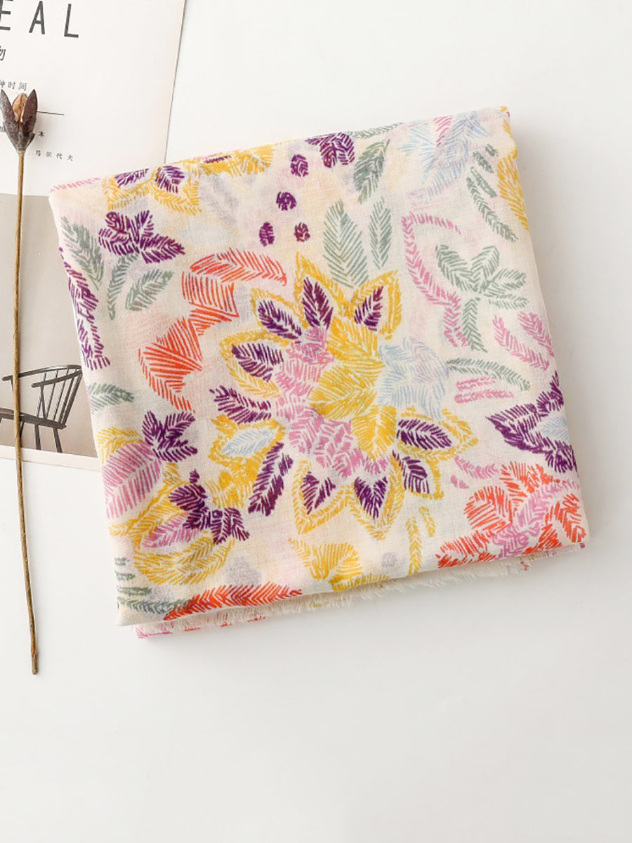 Scarf Women Colorful Plant Artsy Shawl