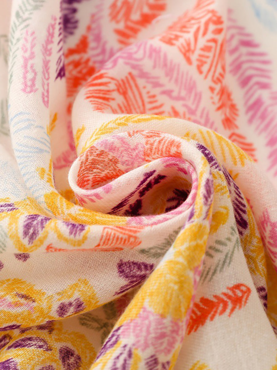 Scarf Women Colorful Plant Artsy Shawl