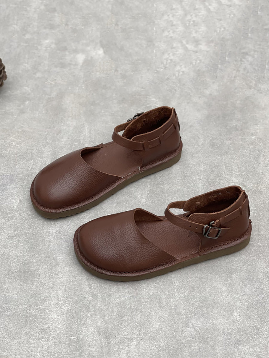 Flat Women Summer Leather Sandals Genuine