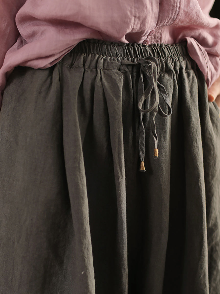 Women 100%Linen Pure Casual Summer Wide-leg Pants Color