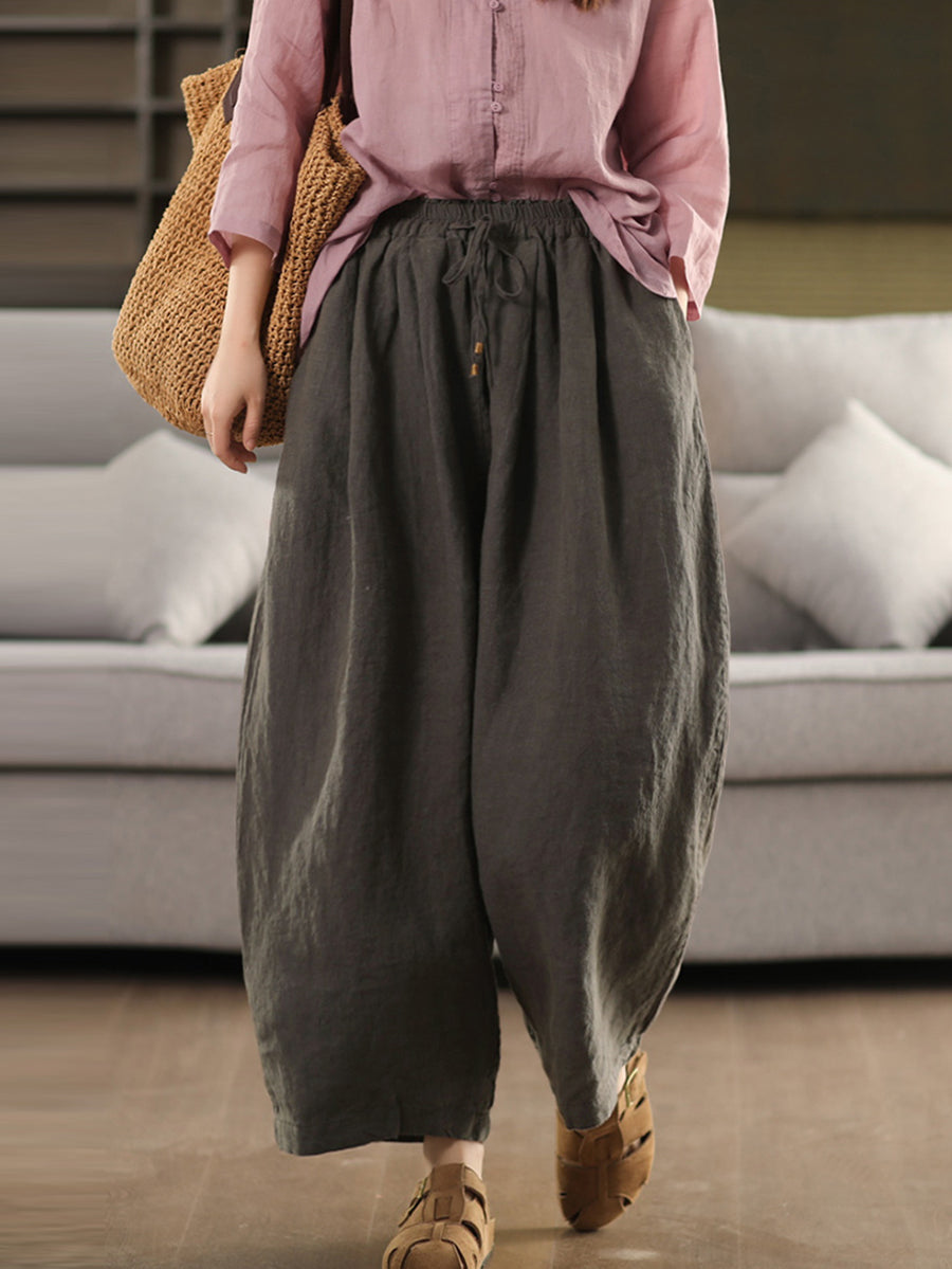 Women 100%Linen Pure Casual Summer Wide-leg Pants Color